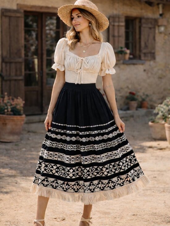 Made In Italy Dresses & Skirts - Vintage Italian Cotton Embroidered Southwestern Boho Cottagecore Skirt Sz 6 NWOT